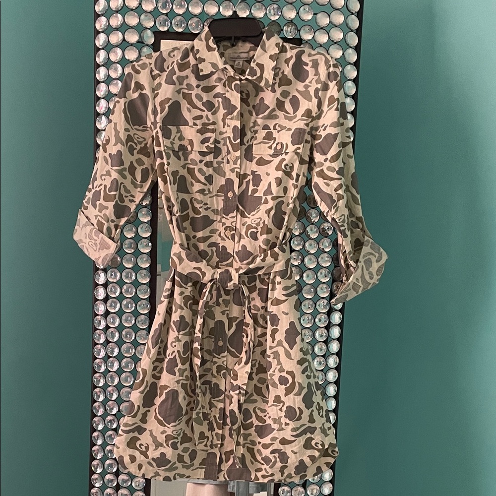 LL Bean Signature Camp Shirt Dress/ Camouflage Button-Up Dress